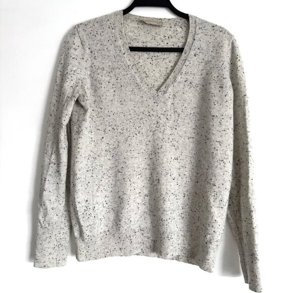 Everlane Cashmere Grey Speckled Marled V-Neck Sweater Size Medium - Picture 1 of 6